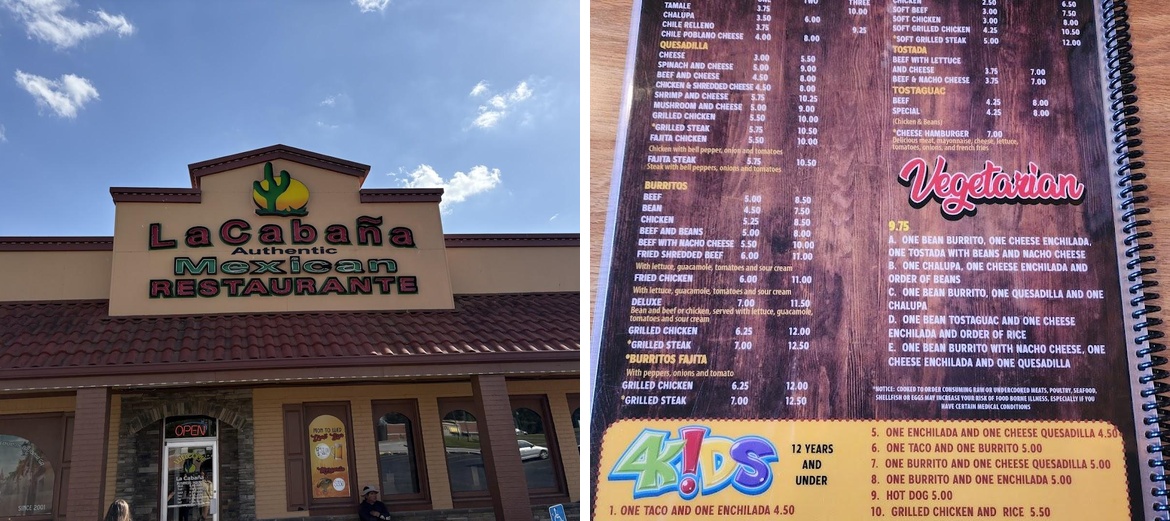 La Cabana Mexican Restaurant Menu